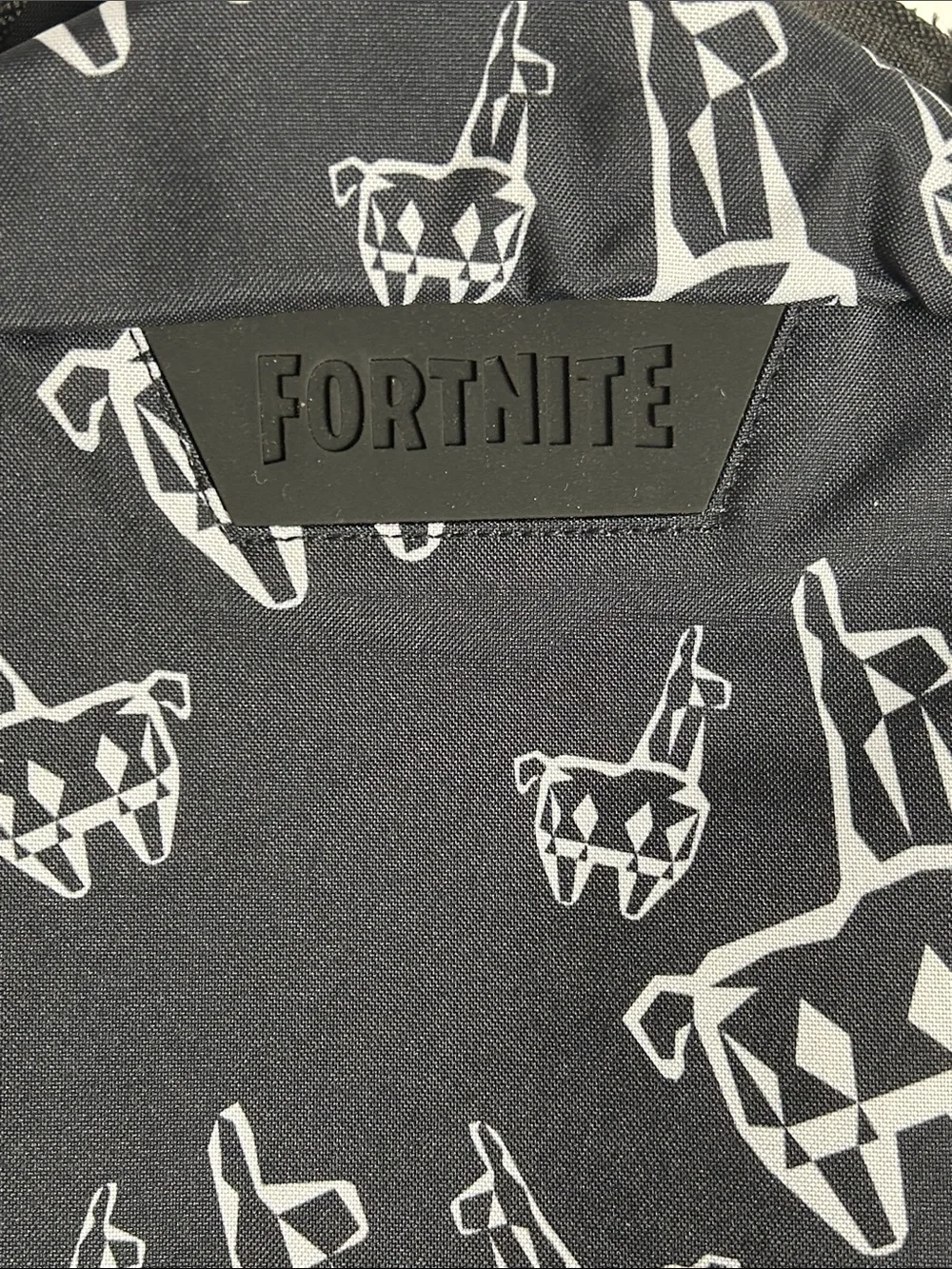 Fortnite Black Backpack White Llama Pattern Large Compartment Adjustable Straps